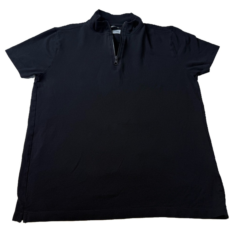 Minimalist Basic Kenneth Cole Reaction Black Quarter Zip Polo Men’s Shirt